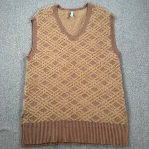 Southern Shirt Company Fuzzy Sweater Vest Tunic Womens Large V-Neck Brown Argyle
